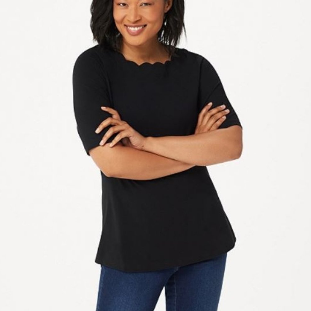 Denim & Co Perfect Jersey Top w/ Scallop Neckline
